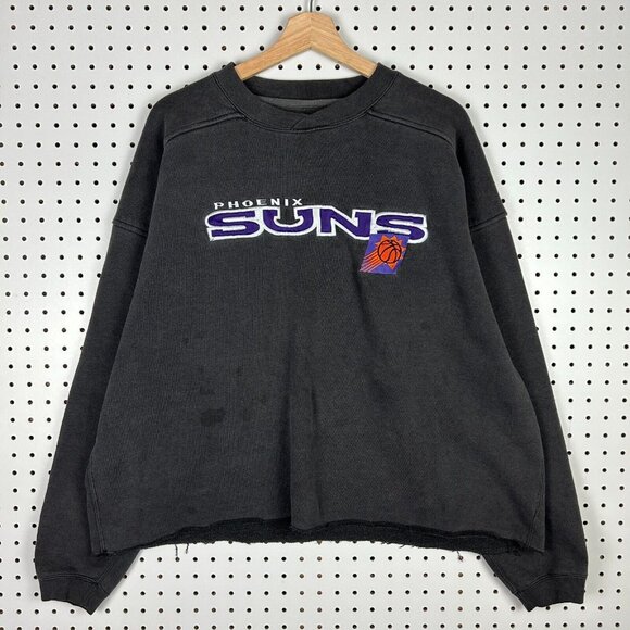Vtg Phoenix Suns 90s Crewneck Sweatshirt Sz XL Black Faded‎ NBA Stitched Starter - Picture 1 of 7